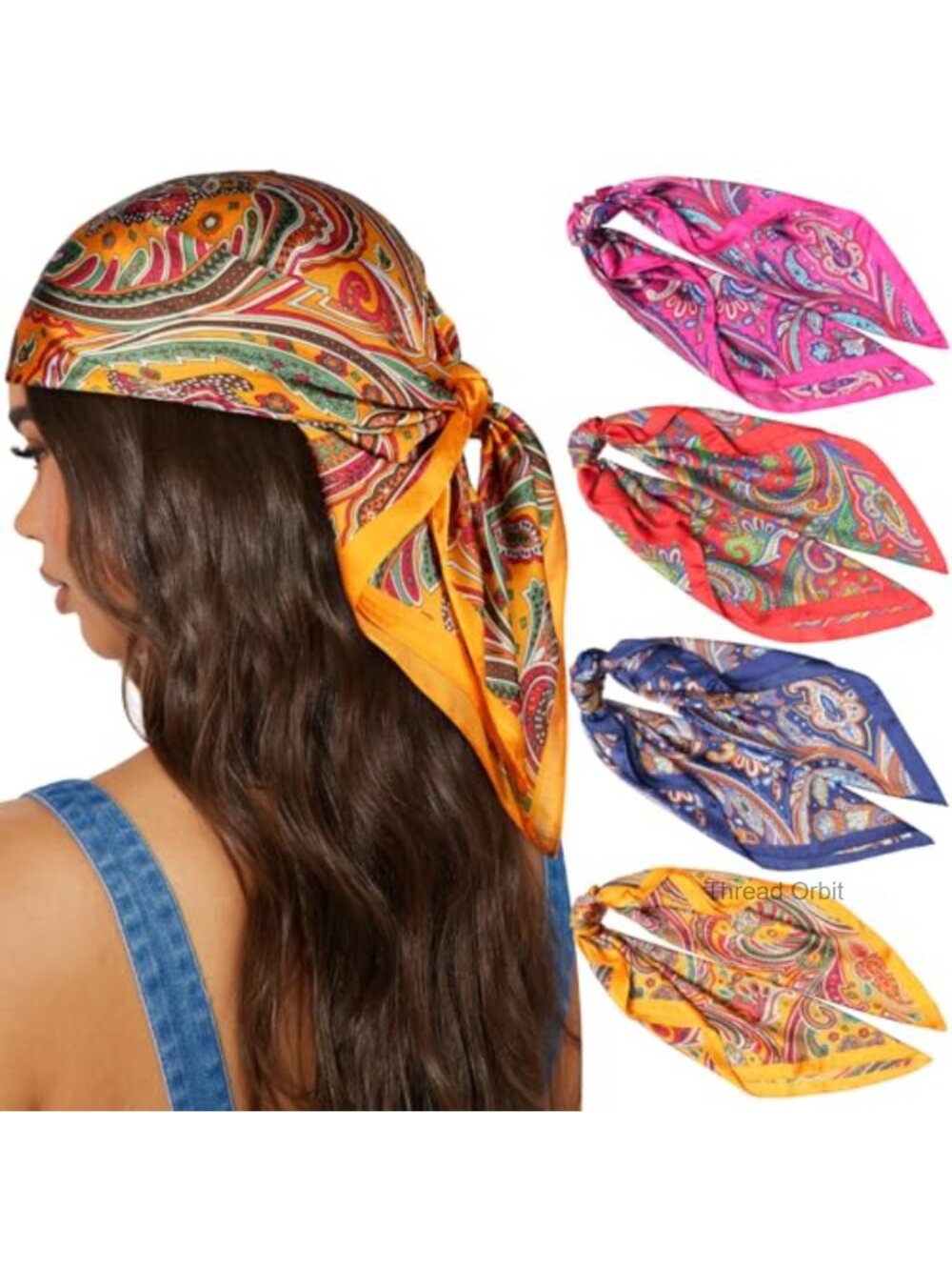 27.5" Polyester Satin Square Head Scarf 4pc Set Hair Wrap Bandana Sleep